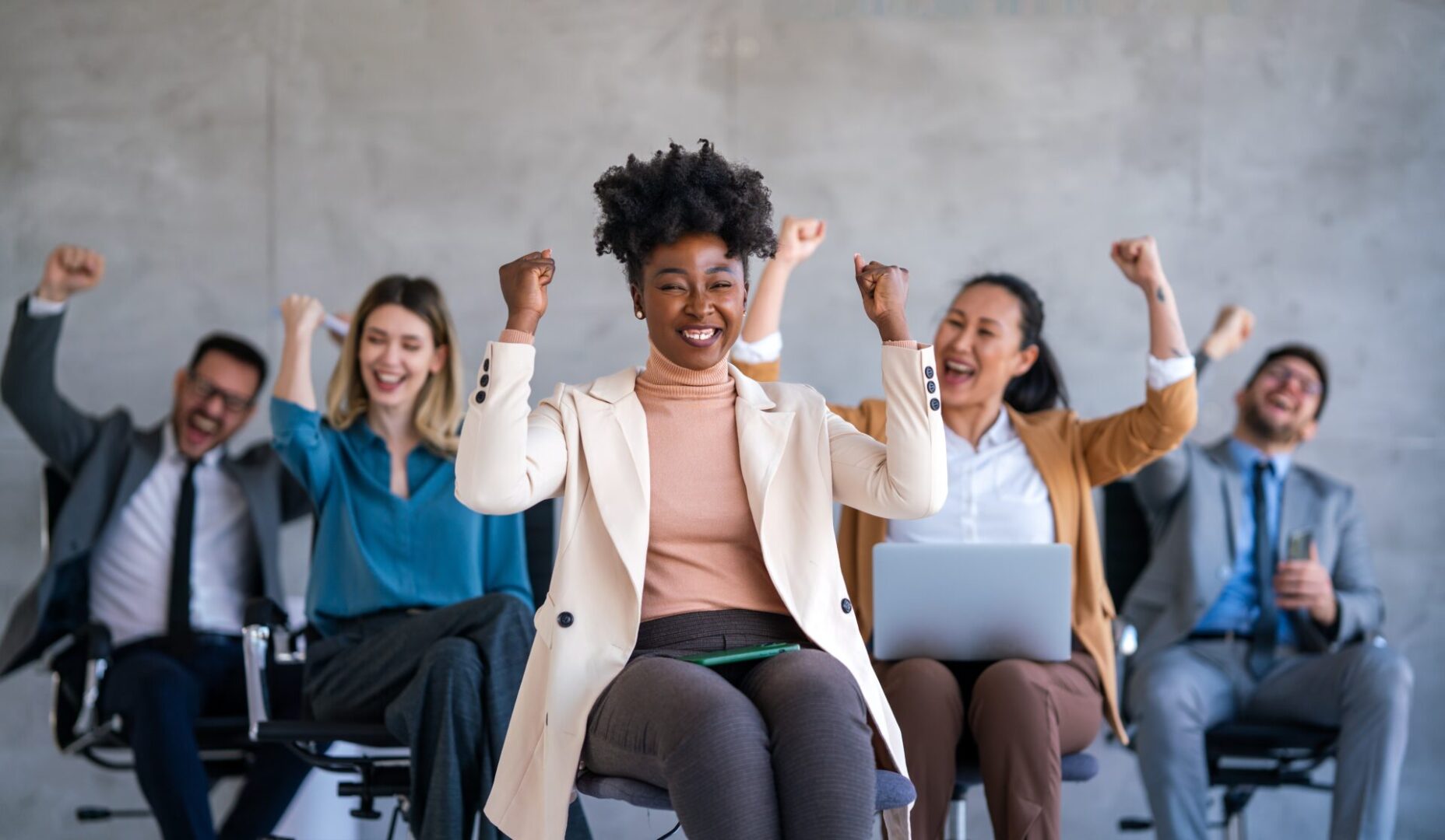 Excited,Overjoyed,Diverse,Business,People,,Team,Celebrate,Corporate,Victory,Together